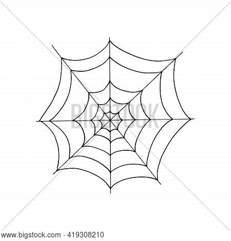 Spider Web Icon. Hand Drawn Doodle Style. Vector, Minimalism, Monochrome Halloween Decor