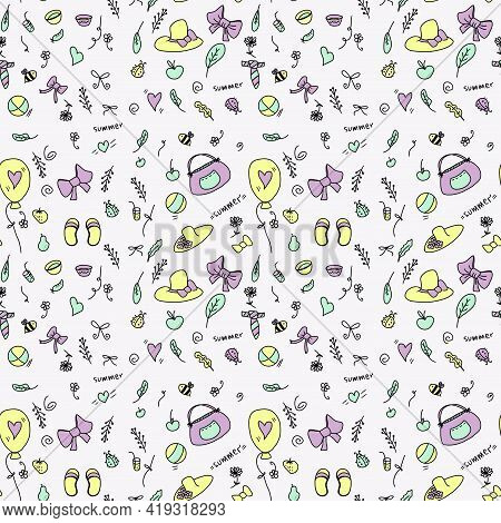 Hand-drawn Seamless Pattern Of Summer Recreation Items