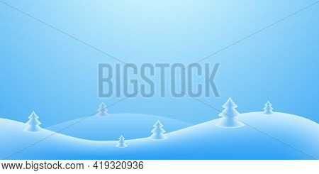 Christmas Holiday Background. Winter Snow December Landscape, White Cold. Christmas Tree On Hill For
