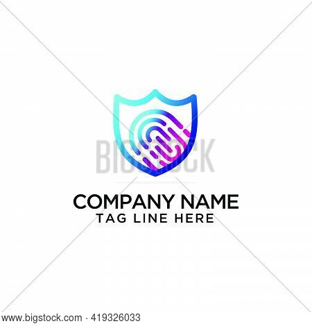 Shield And Fingerprint Logo Design Concept Idea Modern Vector Illustration
