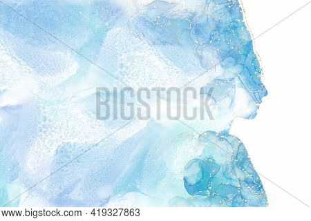 Abstract Silhouette Of A Girl Drawn With Alcohol Ink On A White Background Stains