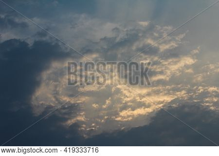 Blue Sky With Sun Yellow Shadow  Clouds