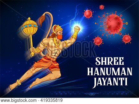 Lord Hanuman On Abstract Background For Hanuman Jayanti Festival Of India