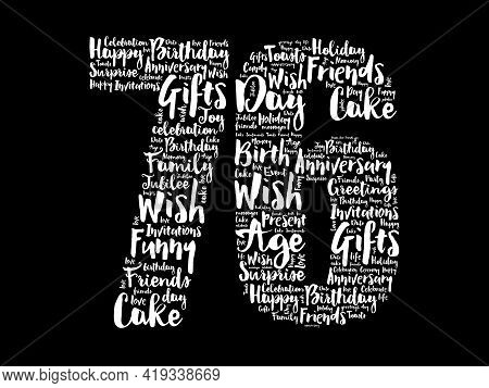 Happy 76th Birthday Word Cloud, Holiday Concept Background