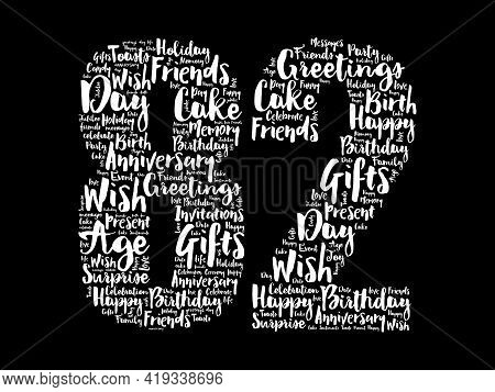 Happy 82nd Birthday Word Cloud, Holiday Concept Background