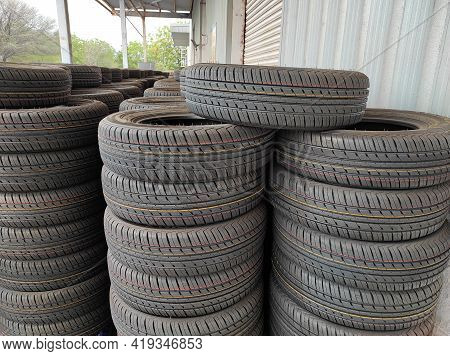 Indian Factory Warehouse Car Tires Storage Background