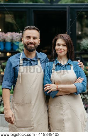 Opening Eco Cafe, Shop Or Plants Studio In Morning. Startup And Small Family Business