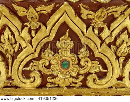 Thai Traditional Flower Or Kanok Pattern Design Wall For Temple.