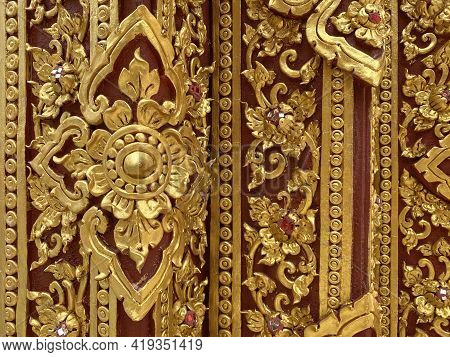 Thai Traditional Flower Or Kanok Pattern Design Wall For Temple.