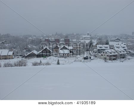 Wetzikon zimního dne, sněžení