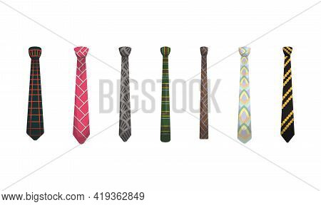 Collection Of Ties. Men Fashioned Accessories. Clothes Design Element Over Isolated On White Backgro
