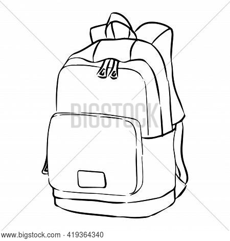 Backpack Drawn Skecth. Isolated On White Background.