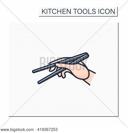 Chopsticks Color Icon. East Asia Eating Utensils. Shaped Pairs Of Equal-length Sticks. Kitchen Tools