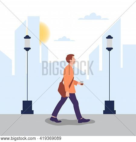 Side View Of A People Walking Concept. Vector Illustration. Isolated On White Background