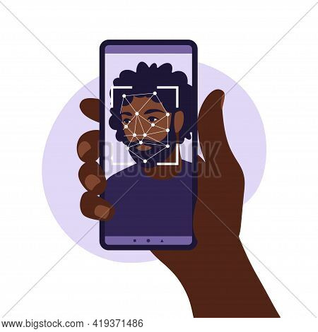 Facial Recognition System Concept. Face Id, Face Recognition System. Facial Biometric Identification