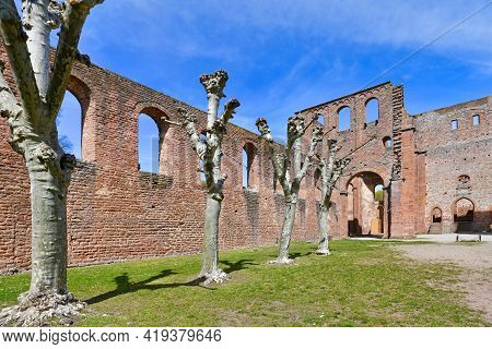 Bad Dürkheim, Germany - April 2021: Ruin Of Limburg Abbey In Palatinate Forest