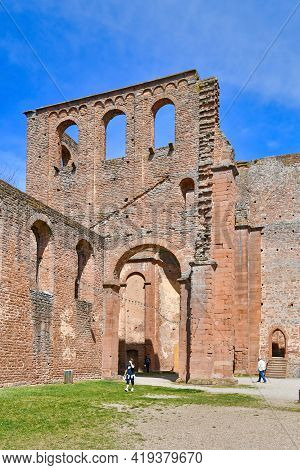 Bad Dürkheim, Germany - April 2021: Ruin Of Limburg Abbey In Palatinate Forest