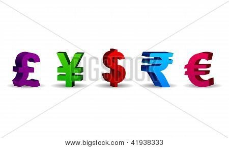 3D měnové symboly