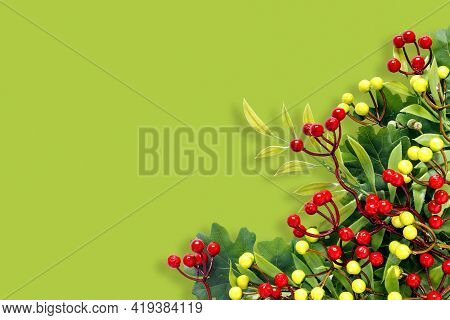 Autumn Oak And Rowan Branches With Red Berries On Green Background.
Creative Paper Trending Backgrou