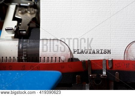 The word plagiarism written with a typewriter.
