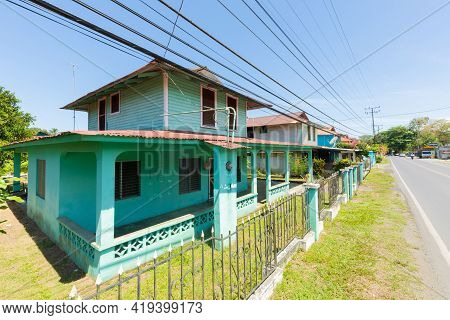 Panama, Armuelles Town, April 27, Typical Two-storey Houses At The Entrance To The Town. Shoot On Ap