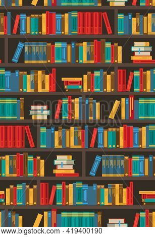 Colorful Bookshelves Design For Bookstore Ereader Library App Symbol Or Home Decoration Poster Print