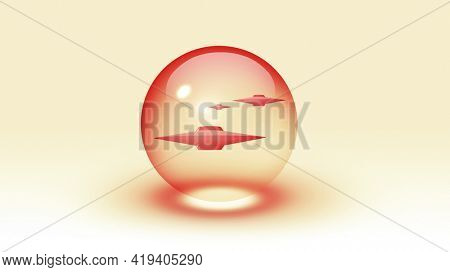 Alien fleet inside bubble. 3D rendering