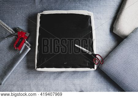 reupholstery process to renovate chair cushions with cool grey linen, diy and furniture flipping
