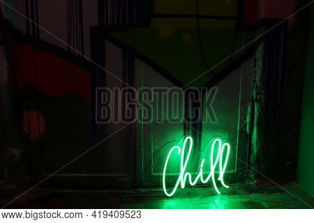 Green Neon Sign Chill. Trendy Style. Neon Sign. Custom Neon. Home Decor.