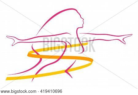 Losing Weight - Diet, Weight Loss, Fitness Or Liposaction Logo - Fat Woman Body In Dashed Line And S