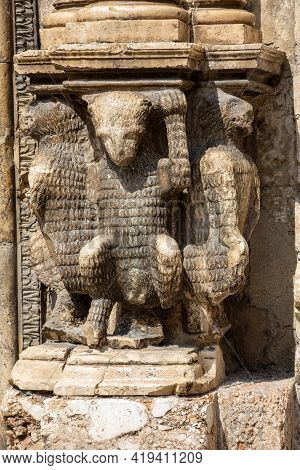 Sculptures From The Portal Of The Church Of Purgatorio In Gravina In Puglia. Italy