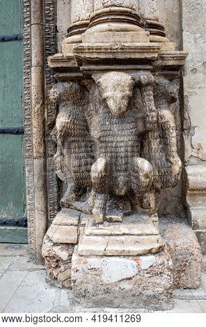Sculptures From The Portal Of The Church Of Purgatorio In Gravina In Puglia. Italy