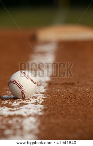 Baseball na Infield křídou čáru se základnou v dálce