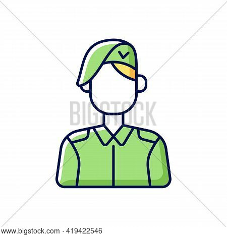 Korean Military Rgb Color Icon. Armed Force. Soldier In Uniform. Service Duty. Guard Officer. Person