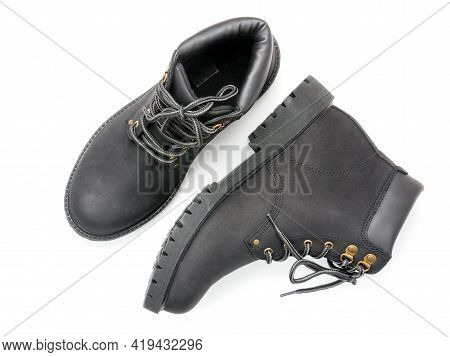 Suede Boots With Thick Soles On A White Background