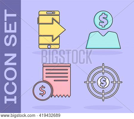 Set Target With Dollar, Smartphone, Mobile Phone, Paper Check And Financial Check And Business Man P