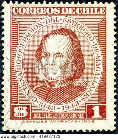 Chile - Circa 1943: Canceled Postage Stamp Printed By Chile, Shows Jose De Los Santos Mardones, From