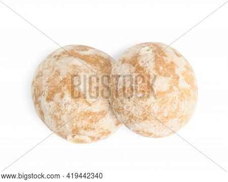 Tasty Homemade Gingerbread Cookies On White Background, Top View