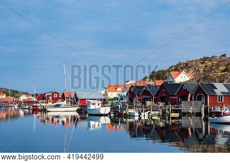 View To The City Hamburgsund In Sweden.