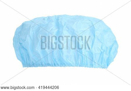 Light Blue Waterproof Shower Cap On White Background