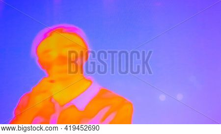 Thermographic Camera View Of Woman. Close Up Shot