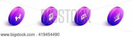 Set Isometric Armchair, Passport, Rv Camping Trailer And Ski And Sticks Icon. Vector