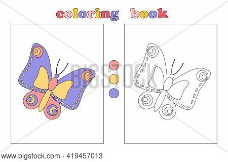 Coloring Book For Kids, Coloring Page With Beautiful Butterfly. Cartoon Illustrations With Captions 