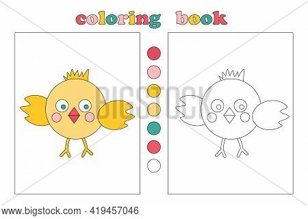 Coloring Book For Kids, Coloring Page With Little Yellow Chicken. Cartoon Illustrations With Caption