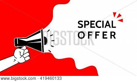 Special Offer Sign, Tagline Symbol. Megaphone Banner. Sale. Megaphone Speech Bubble. Marketing And A