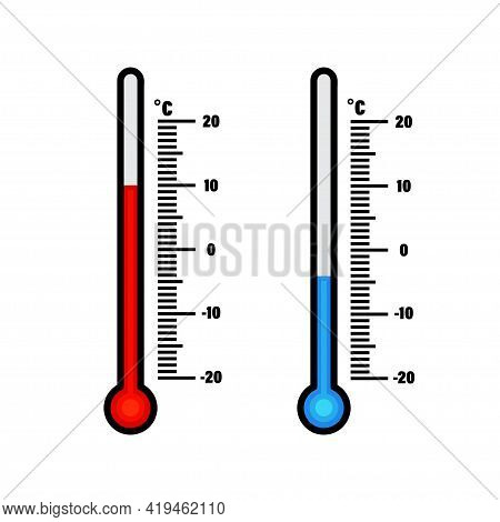 Thermometers Set In Flat Style On White Background. Isolated Vector Illustration. Flat Vector Illust