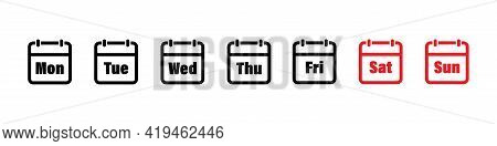 Days Of Week. Calendar Icon Set. Day And Month Calendar. Calndar Icon Set. Date Icon. Schedule, Vect