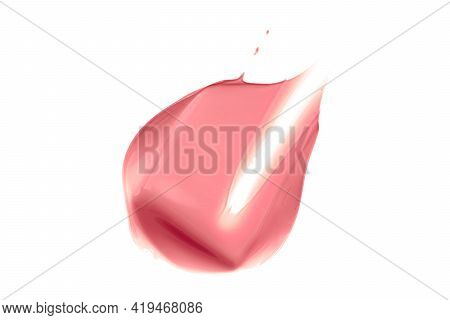 Coral Beauty Cosmetic Texture Isolated On White Background, Smudged Makeup Emulsion Cream Smear Or F