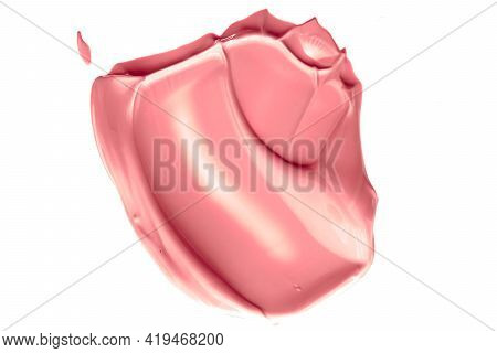 Coral Beauty Cosmetic Texture Isolated On White Background, Smudged Makeup Emulsion Cream Smear Or F