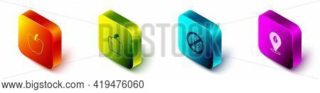 Set Isometric Apple, Bell Pepper, Gluten Free Grain And Vegan Food Diet Icon. Vector